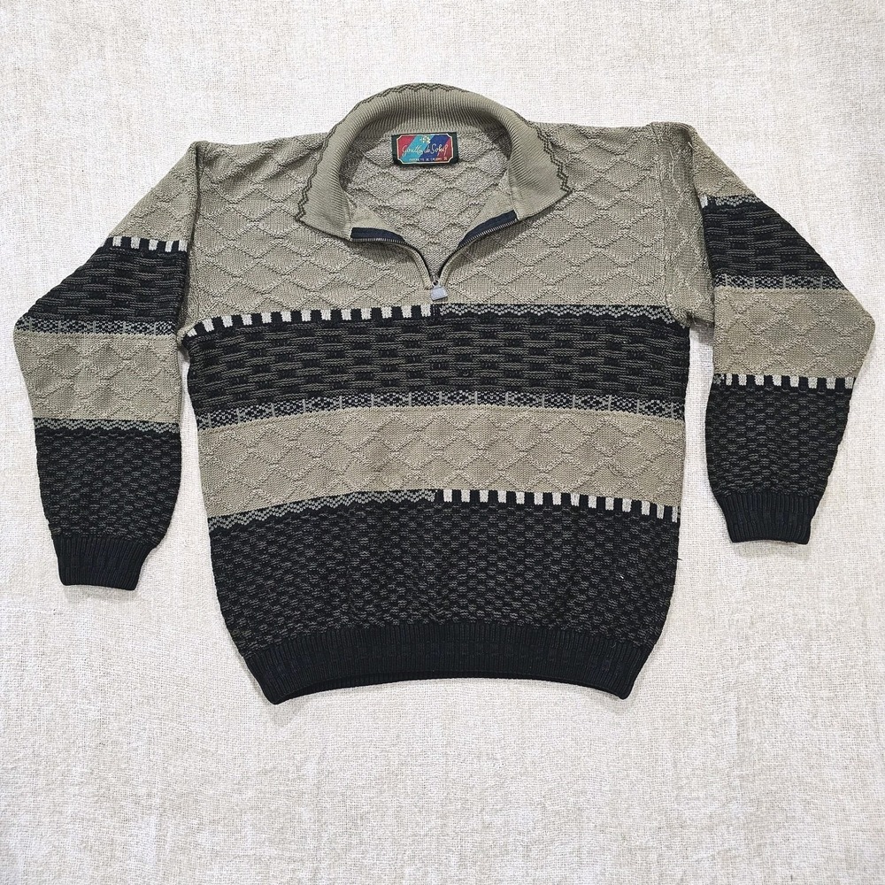 Vtg Gouttes de Sofeil  Grampacore Geometric Knit Quarter zip Sweater Large